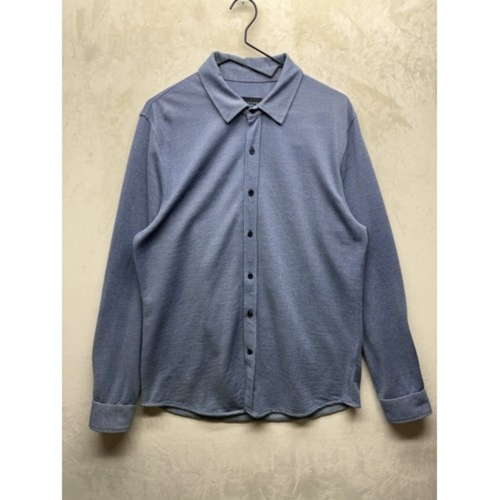 Unbound Merino Shirt Men's Large Button Up Blue Long Sleeve Wool Blend Stretch
